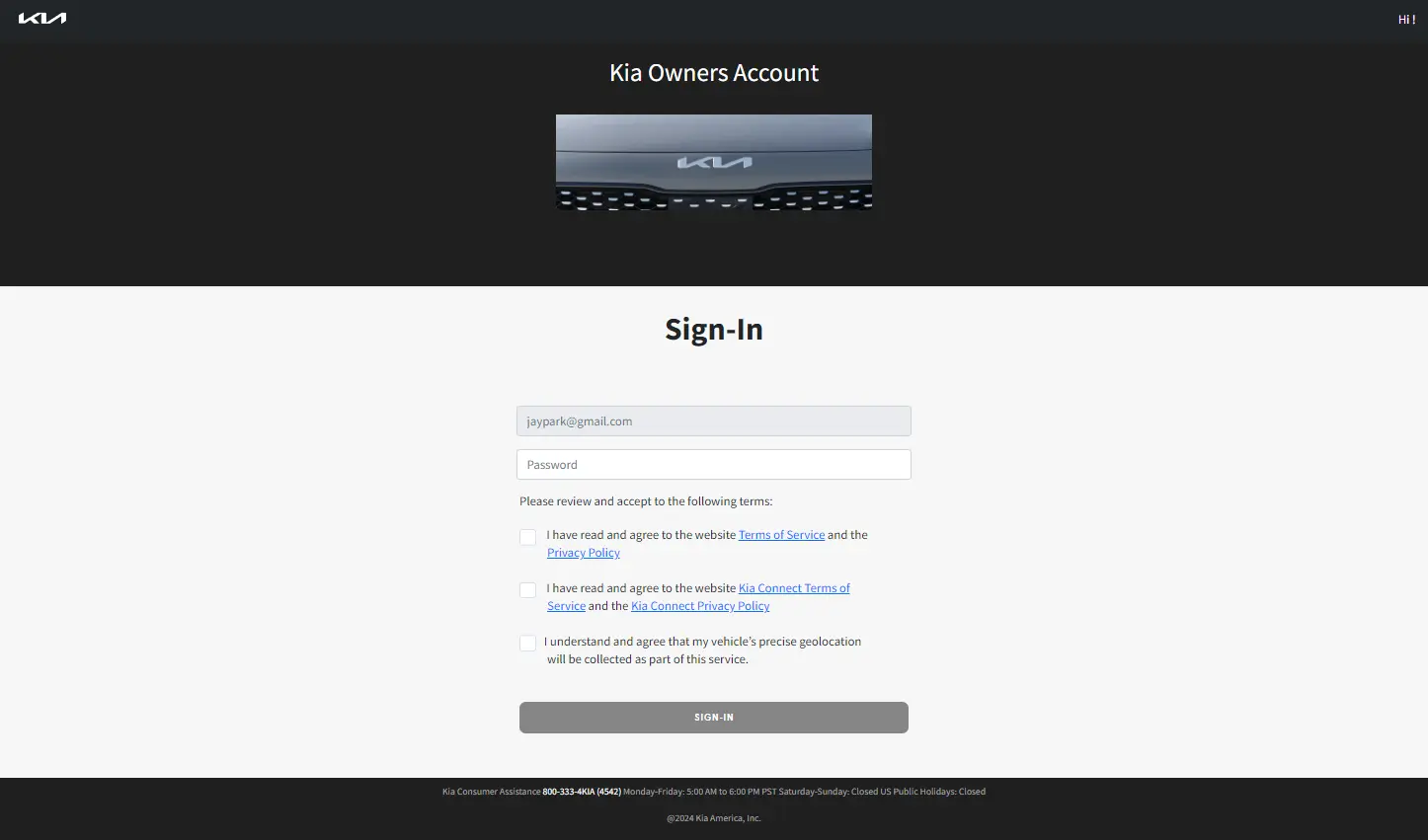 Kiaconnect Initial Vehicle Registration URL