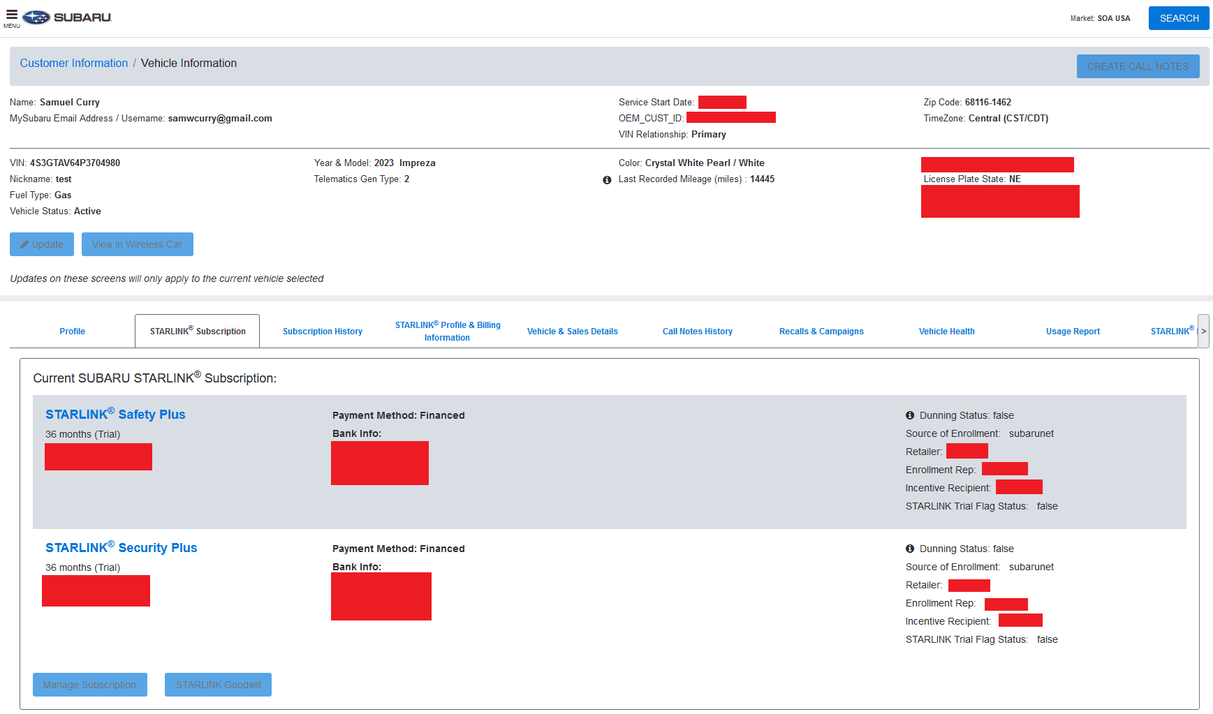 Our STARLINK purchase agreement history, accessible from the admin panel.